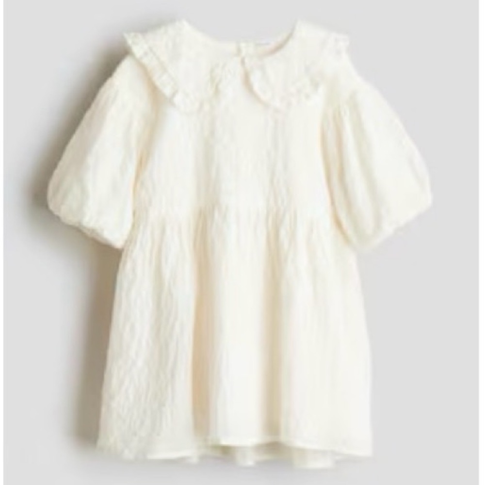 NWT H&M Adorables Organic Cotton Off White Peter Pan Collar Dress size 2/3 3T